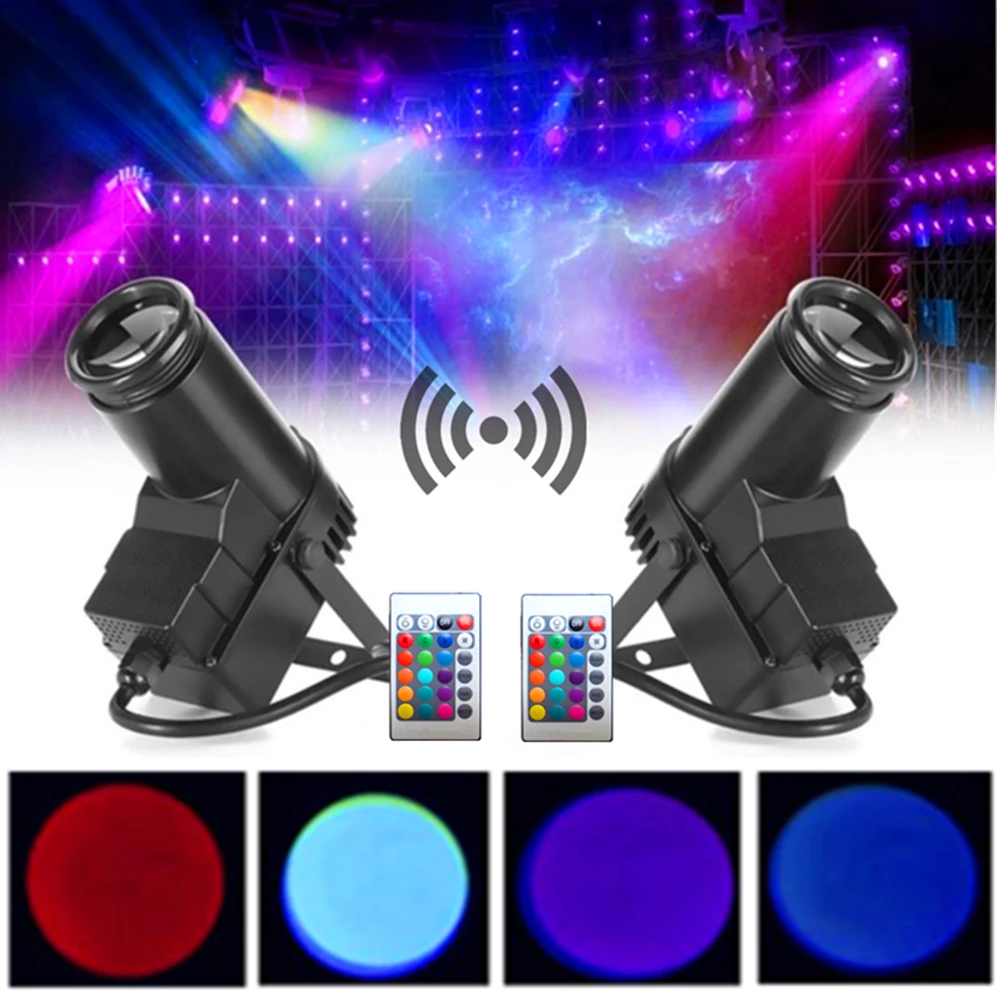 

2pcs/lot Wireless Remote 10W Spotlight LED Pinspot Light RGB Beam Effect Stage Lights DJ LED Spot Lighting For Disco Glass Ball