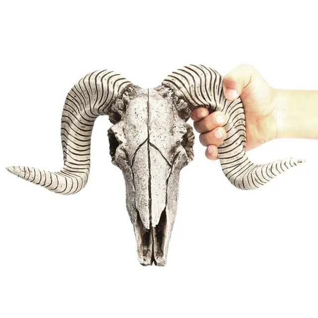 New-Creative Resin Sheep Head Skull Head Wall Hanging 3D Animal Longhorn Sculpture Figurines Crafts Horns Home Decor Ornaments