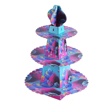 

1set Trolls Cartoon 3-tier Cake Stand Baby Shower Supplies Kids Birthday Party Decoration 24pcs Cupcakes Holder Candy Bar