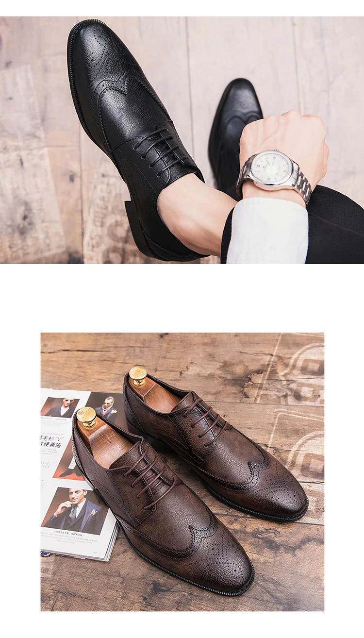 Мужские модельные туфли с перфорацией типа «броги» размера плюс; роскошные кожаные туфли в итальянском стиле с острым носком в деловом стиле, на шнуровке, в деловом стиле