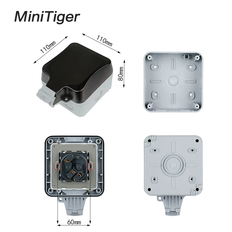 Minitiger IP66 водостойкая наружная настенная розетка 16A стандарт ЕС электрическая розетка заземленная AC 110~ 250 В