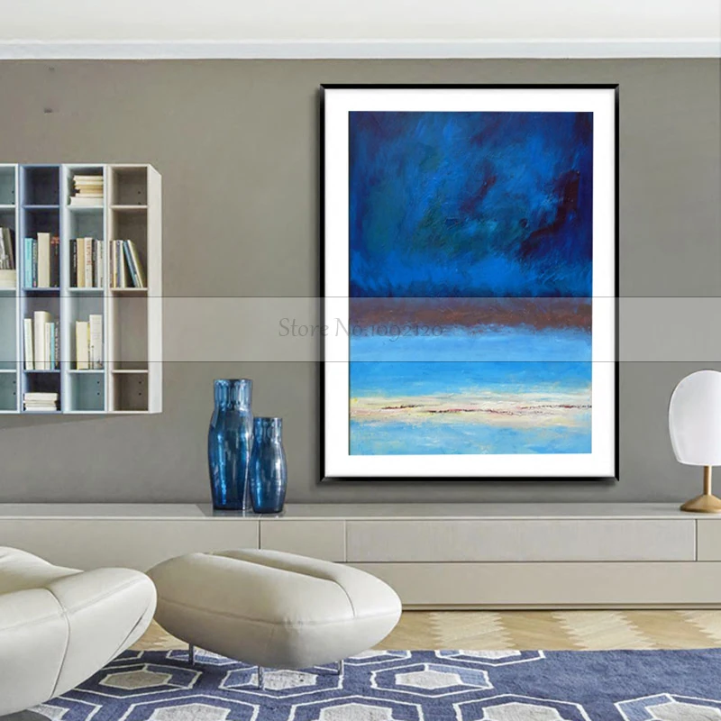 

100%Handmade Abstract Pictures Blue Landscape Paint on Canvas Blue Ocean Sea Hand Painted Unique Wall Art Seascape Wall Decor