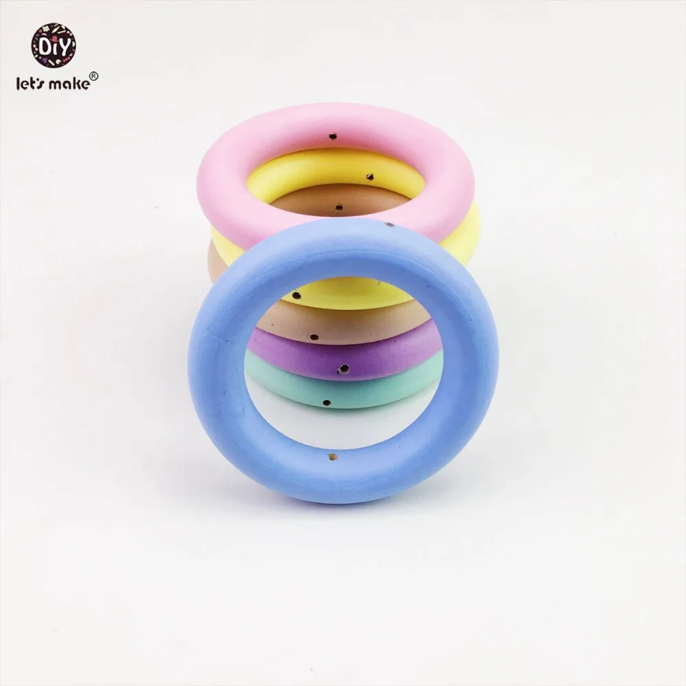 

Let's Make Wooden Teether Colorful 70mm Wooden Ring 20pc Wood Ring Environmental Paint With Holes Teething Ring Baby Teether