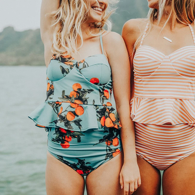 

2019 Sexy Bikini Swimwear Women Push Up Swimsuit High Waisted Bathing Suit Striped Biquini Two Piece Tankini Beachwear Female