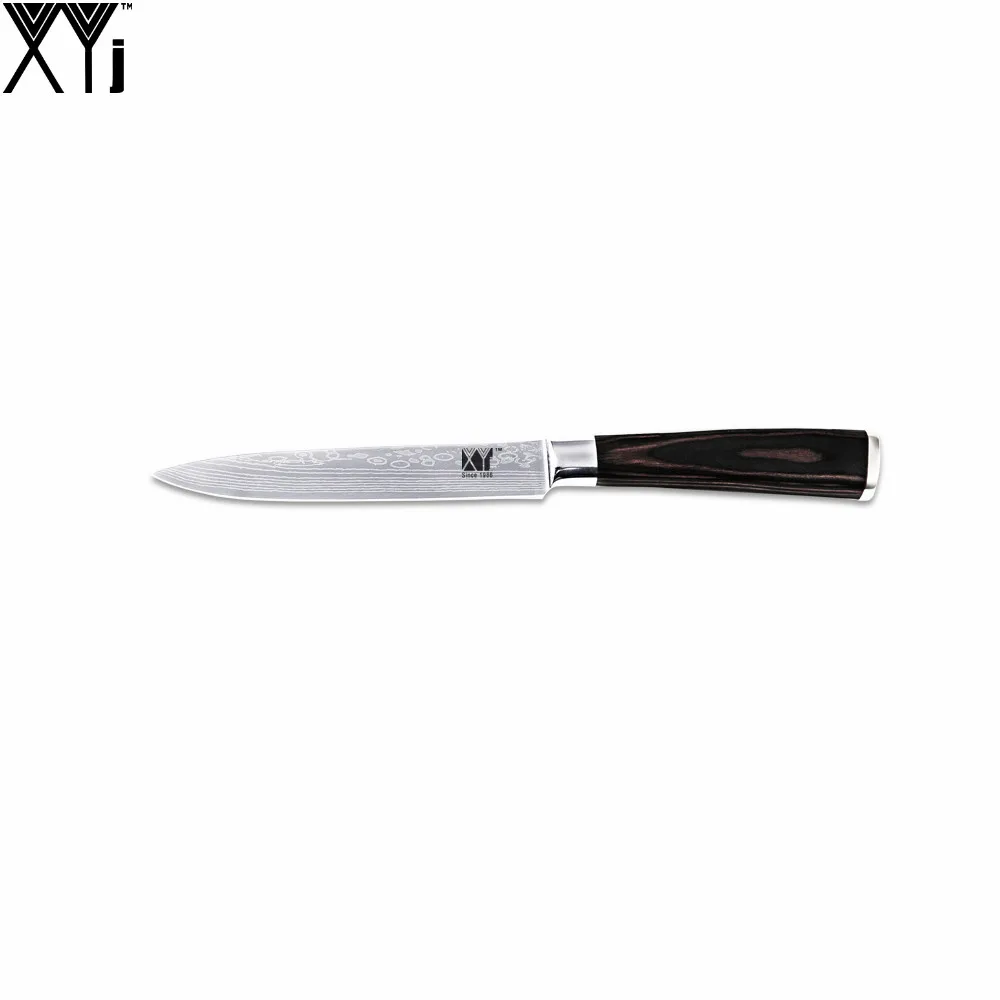 XYj Stainless Steel 5"Utility Kitchen Knife Color Wood Bend Handle