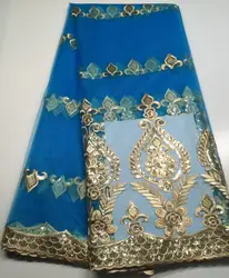 2018 Высококачественная африканская кружевная ткань золото, Королевская Синяя французская сетчатая вышивка Тюлевое кружево с пайетками