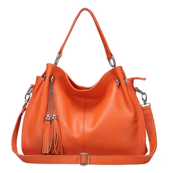 

New 2019 Women Messenger Bags Genuine Leather Women Shoulder Bag Tassel Solid Candy Color Women Handbags Tote