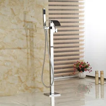 Hot new Floor Mounted Waterfall Bathtub Faucet with Hand shower Tub Mixer Tap Free Standing