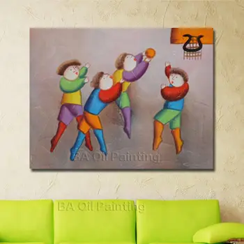 

100% Handmade Famous High Quality Cartoon Oil Painting Children Playing Together Hang Picture for Home Decor Nice Gifrs No Frame