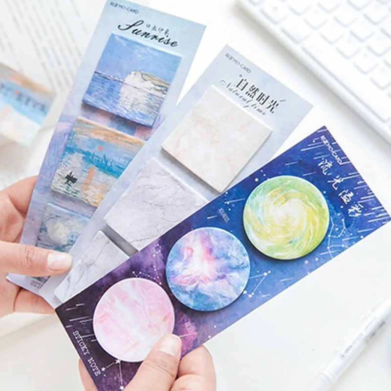 

3 pcs sticky note Galaxy Nature Sunrise painting memo pad Post stick marker it stationery items office School supplies A6129