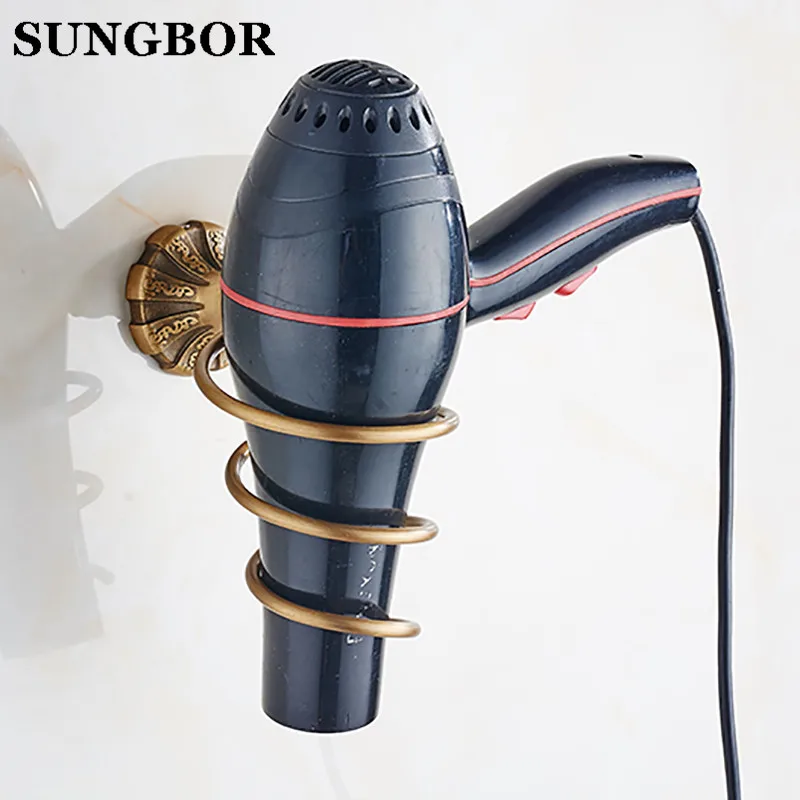 Households Rack Hair Blow Dryer Holder with green stone Bathroom shelf