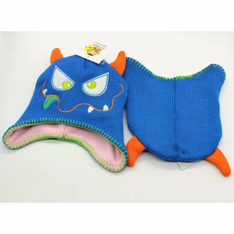Kids Beanies Cute Cartoon Horn Caps Funny Face Embroidery Skullies Children Knit Wool Fleece Hats Boys Girls Winter Accessories (5)