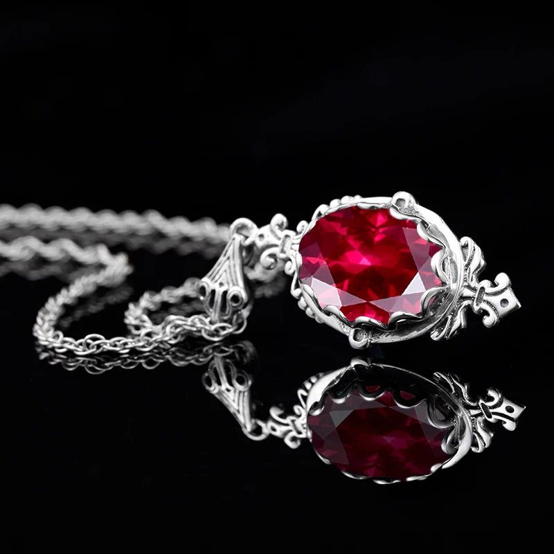 Женская мода Ретро Подвеска для ожерелья ювелирные изделия лаборатория рубиновый камень классическое ожерелье Настоящее 925 пробы серебро австрийский кристалл кулон