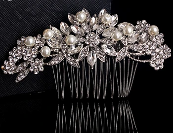 

2018 New Silver Plated Crystal Pearl Comb Bridal Wedding Crown Gorgeous Bridal Headwear Wedding Pageant Party EE9001