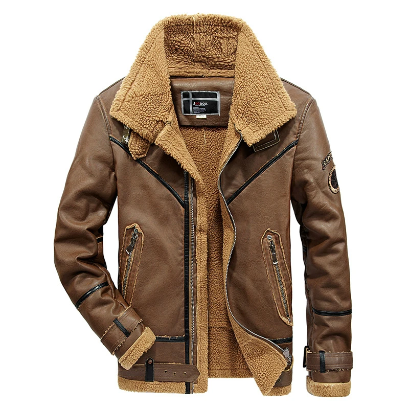 

Men Leather Jacket High Quality Fashion Vintage Motorcycle Multi-pocket Faux Leather Coats Male Winter Thicken Jackets 2019 New