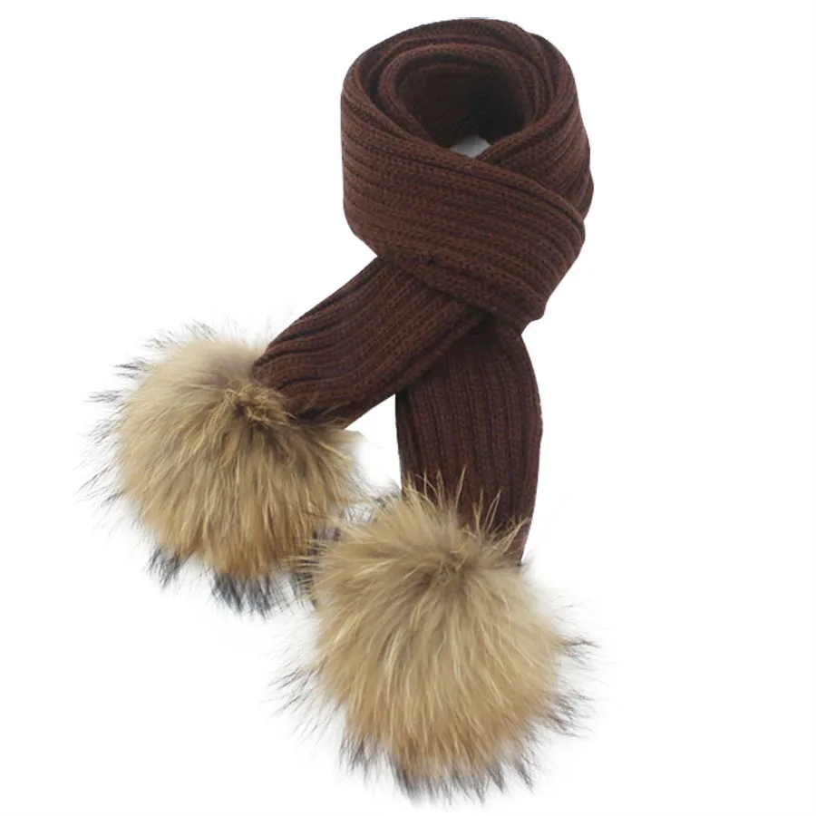 150-16cm-crochet-Children-Scarf-wool-Knitted-Winter-Fur-Scarves-With-Detachable-Real-Raccoon-Fur-Pom