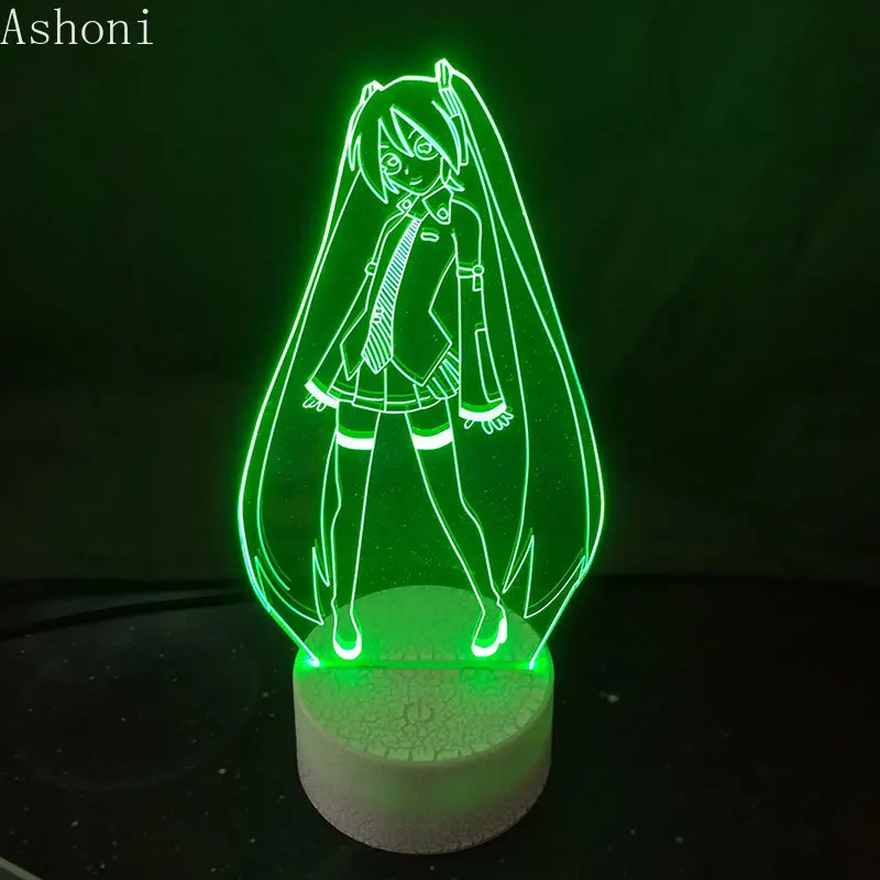 Хацунэ Мику 3D светодиодный ночной Светильник платье для девочек в стиле аниме, Цвет изменение атмосфера лампа для детей спальный светильник сенсорный праздник Детский подарок