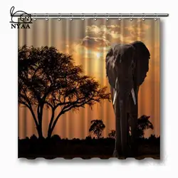 NYAA Закат над Акацией дерева и Африканский слон занавески для душа полиэстер ткань шторы домашний декор