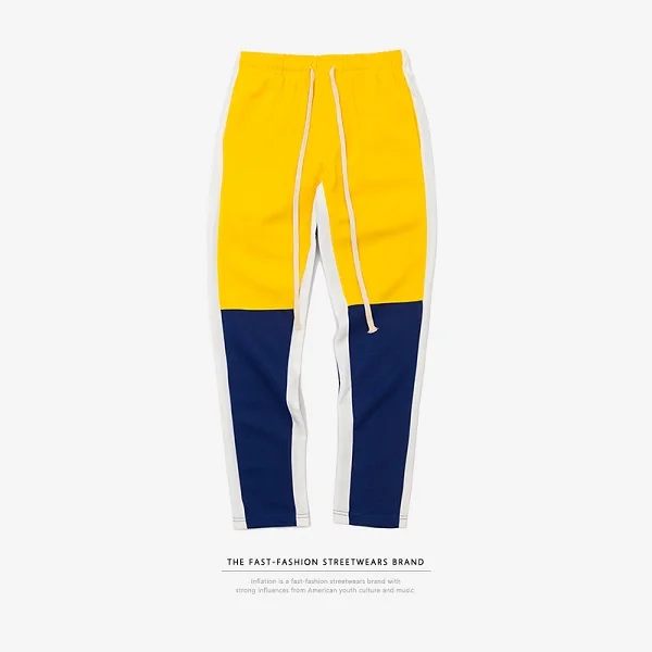 Инфляция новая хлопковая Футболка в стиле хип-хоп Стиль полной длины брюки хип-хоп тренировочные брюки для Для мужчин с эластичной резинкой на талии, Для мужчин s со специями треники 8404S - Цвет: yellow blue