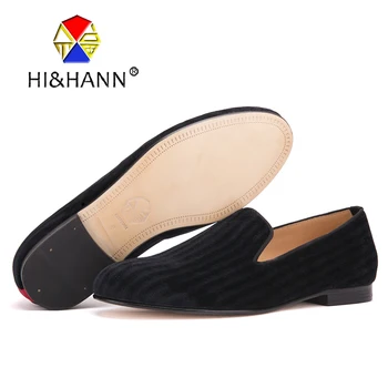 

2016 male black gingham velvet loafers fashion show and party men dress shoes Leather insole and outsole handmade men's flats