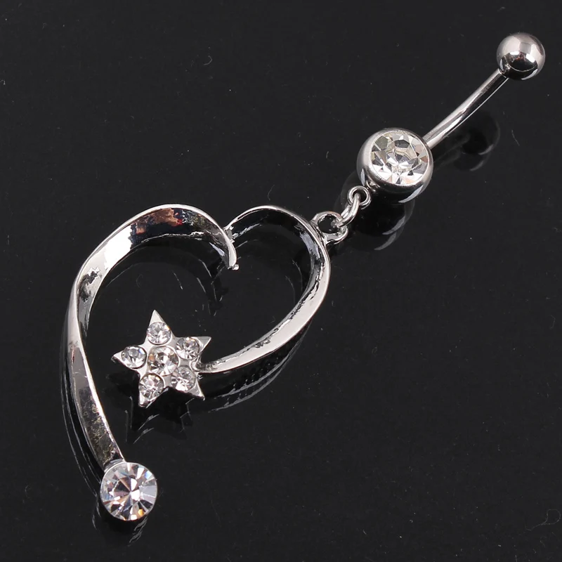 High Quality 316L Surgical Steel Piercing Heart and star Pendant Navel Ring Belly Button Rings Body Jewelry |