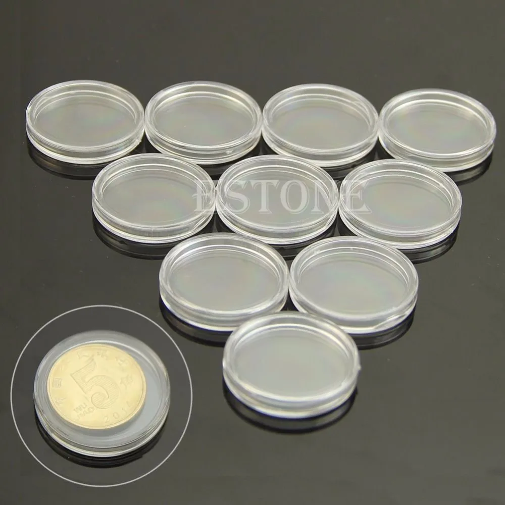 10 PCS Applied Clear Round Cases Coin Storage Capsules Holder Round Plastic 18-38mm