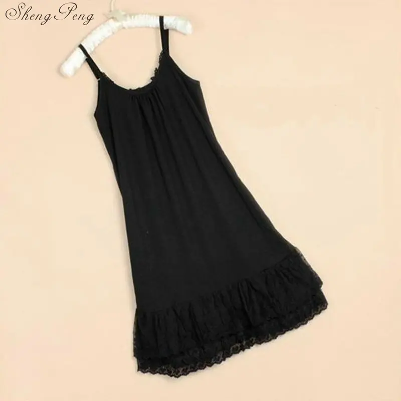 2018 winter spaghetti strap basic gauze underskirt modal loose basic full slip elastic lace vest one piece slip female V1193