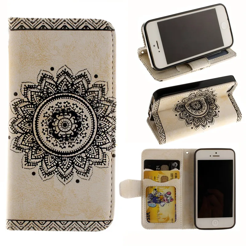 

Relief Flower Leather Case For Apple iPhone 5 5S SE Flip Stand Soft Silicon Cover Case For iPhone5 SE Photo Frame With Lanyard