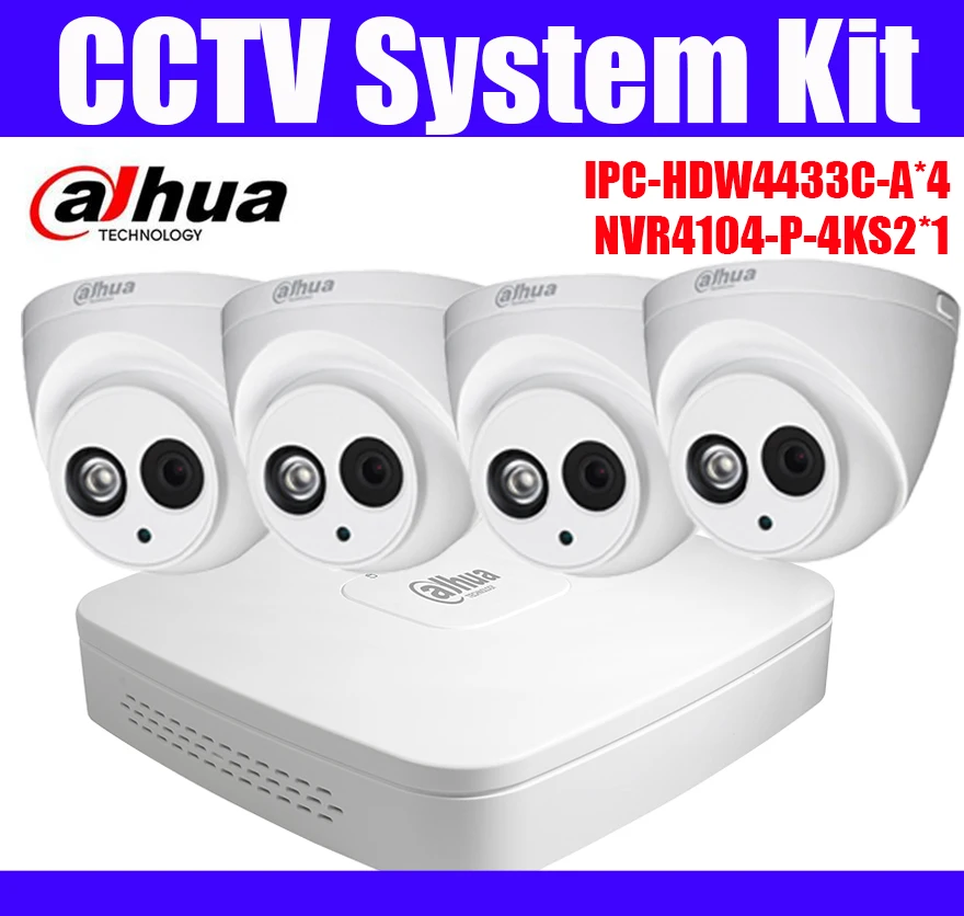 Dahua ip камера ipc-hdw4433c-a nvr4104-p-4ks2 4mp h.265 сетевая камера ночного видения 4ch poe nvr cctv камера система безопасности комплект