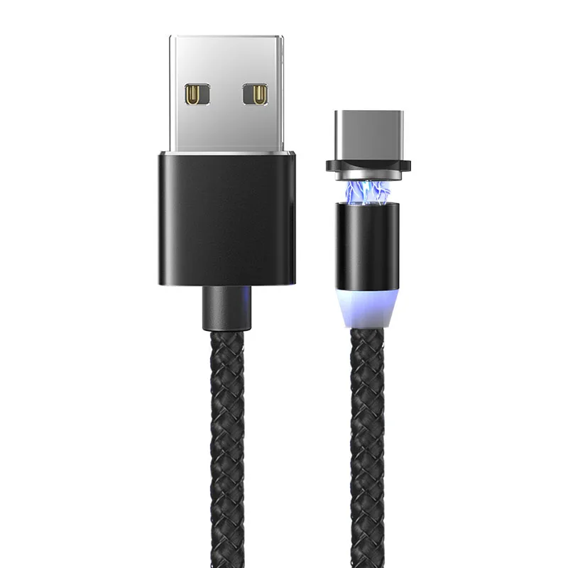 Suhach 1 м 2 м светодиодный магнитный USB кабель для iPhone Xs Max 8 7 6 и usb type-C кабель и Micro USB кабель для samsung Xiaomi LG USB C - Цвет: Black Type C Cable