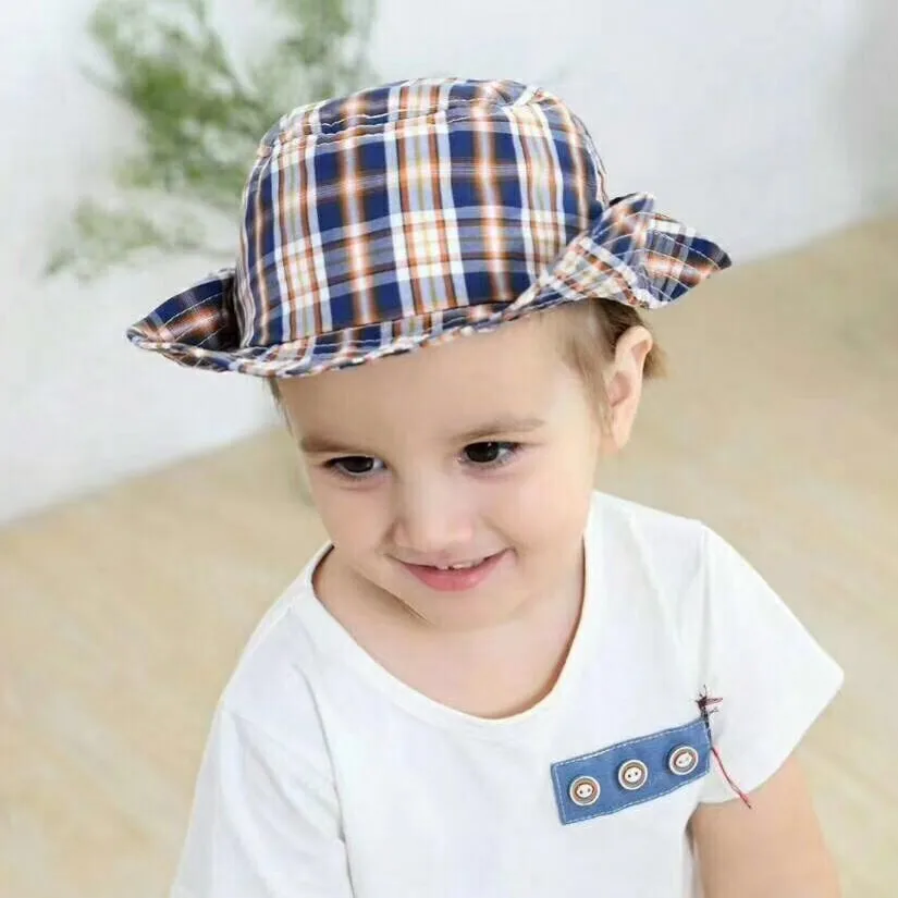 

Boy Cowboy Sun Hat Brown Plaid Kids Sun Large Brim Hats 2-7T Children Helmet Caps Baby UV Hats for Spring Summer Autumn