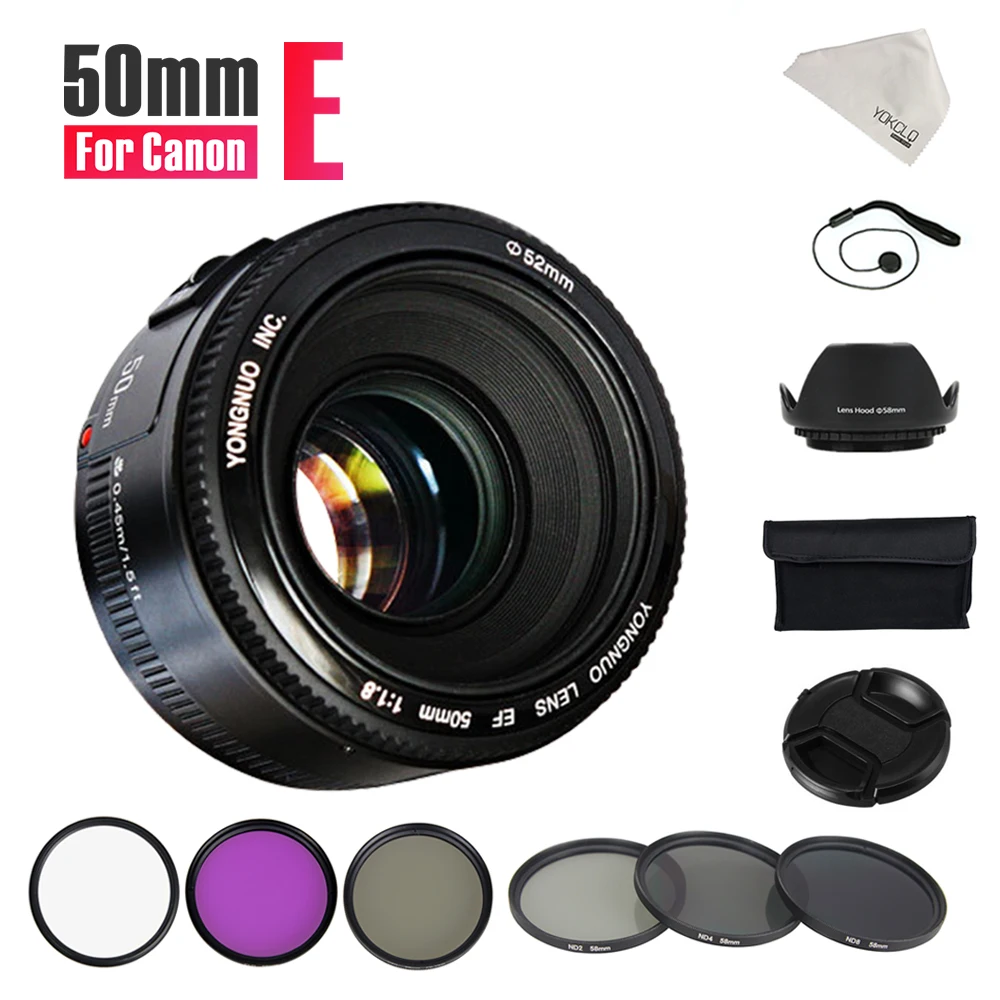 2018NEW YONGNUO YN50mm объектив с фиксированным фокусом EF 50 мм f/1.8 AF/MF линзы Большой