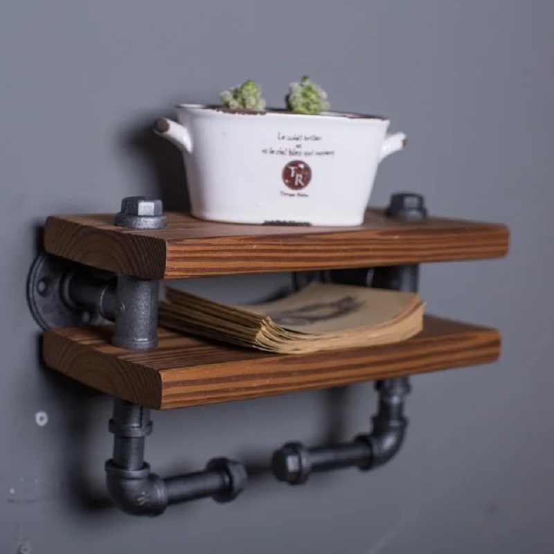 IRON WATER PIPES BOOKSHELF LOFT INDUSTRIAL RETRO WOODEN BOOKCASE COAT