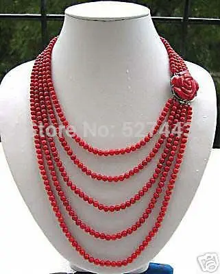 

Wholesale ship hot Rare rouge Red Coral handcrafted carve flower Necklace (A0326)