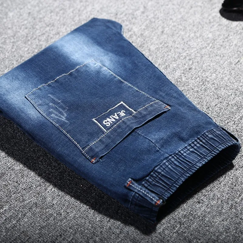 High Elasticity Elasticated Waist Ankle-Length Baggy Pantacourt Pantalon Homme Jean Stretch Men Mens Jeans Hombre Biker Denim