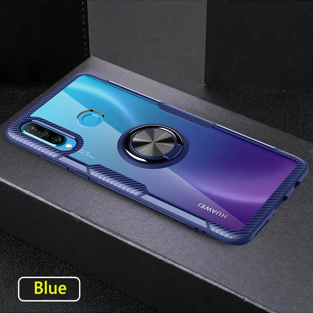 Для huawei P20 P20 Pro P20Lite прозрачное кольцо чехол для P30 P30 Pro P30Lite металлический держатель телефона для машины чехол для телефона чехол - Цвет: Blue