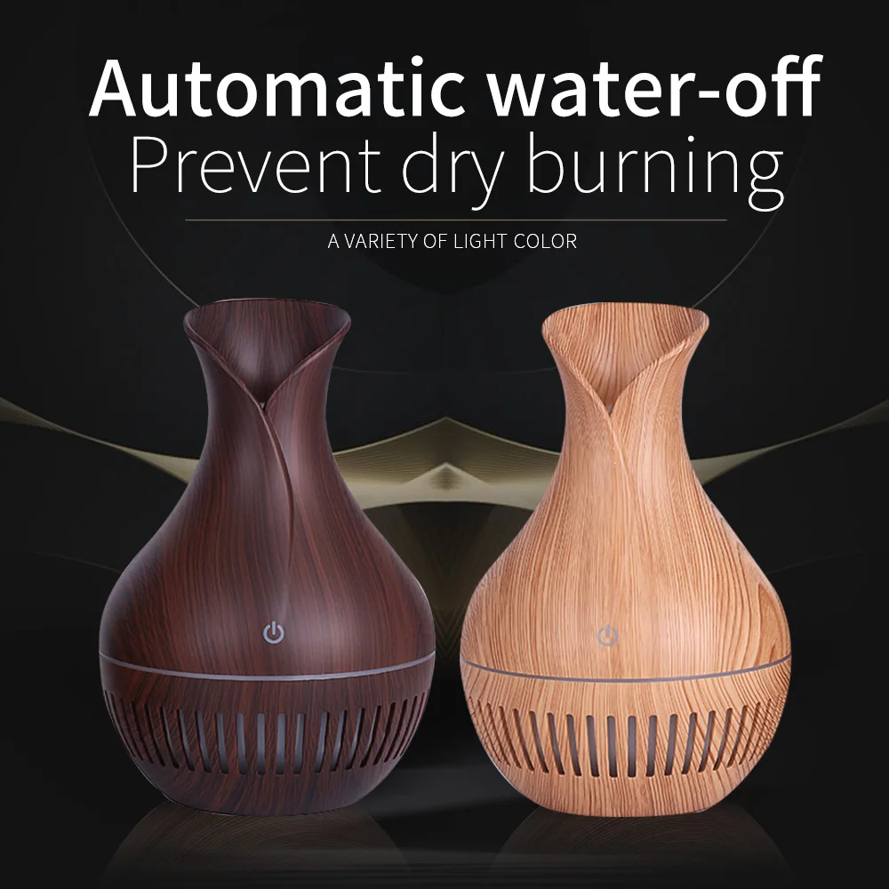 

High Quality 130ml Air Humidifier Ultrasonic USB Electric Aroma Essential Oil Diffuser Wood Grain Mist Maker Led Light For Home