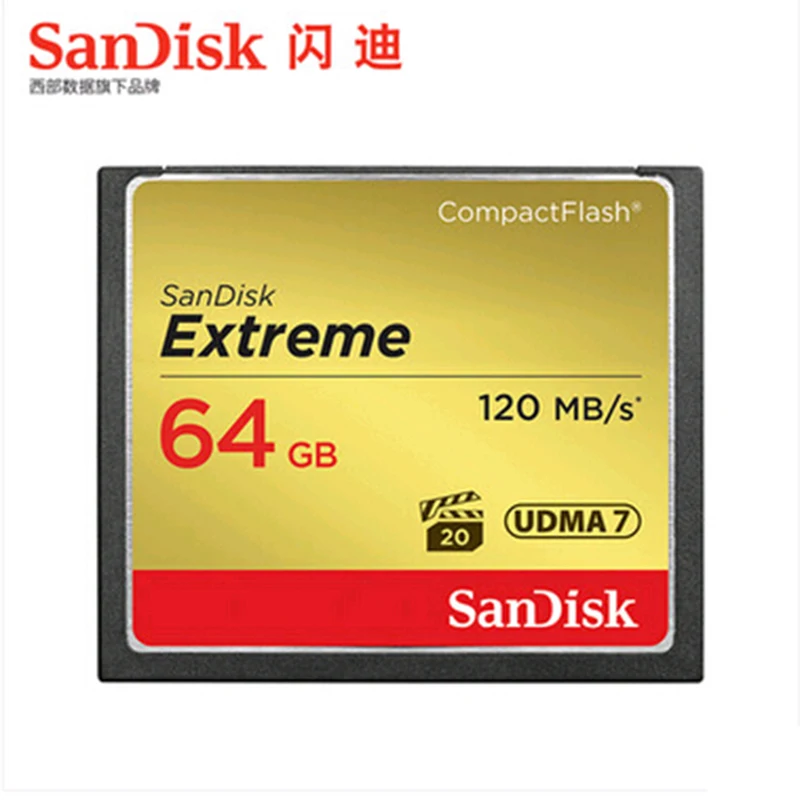 Sandisk Экстрим Compact Flash Камера цифровой карты памяти 32 ГБ 64 ГБ 128 ГБ до 120 МБ узнать Скорость для 4 К и Full HD видео