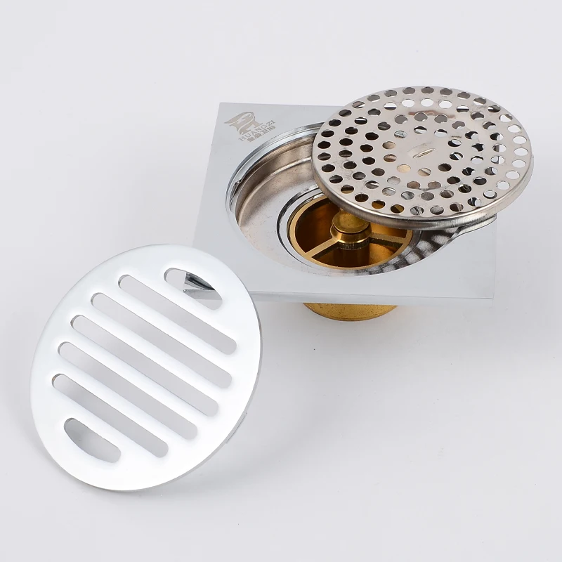 Floor Drain Filter Gold Cover Square Balcony Bathroom Shower Drainer Strainer Anti-odor Brass Tile Insert Floor Waste Grates