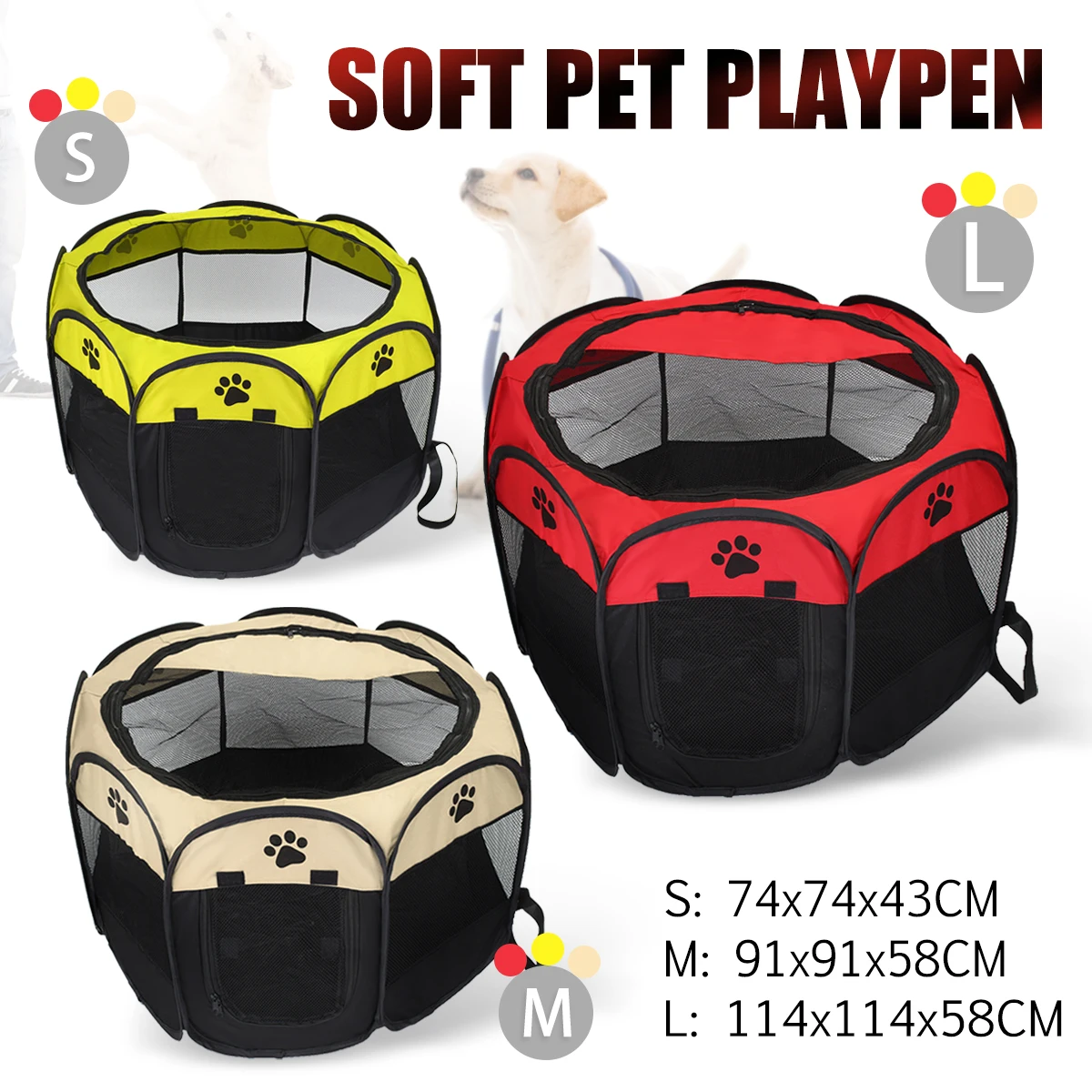 

S/M/L Portable Folding Pet Tent Dog House Cage Dog Cat Tent Playpen Puppy Kennel Easy Operation Octagonal Fence Outdoor Supplies