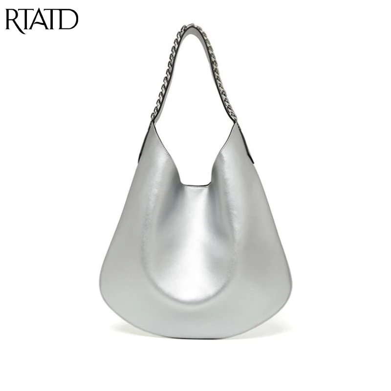 

RTATD New Split Leather Women Bags Chain Hasp Half Moon Women Handbags Fashion Big Capacity Ladies' Leather Tote B098