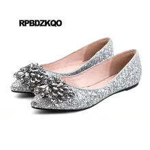 Надевать 12 44 кристалл Серебряный женщин 11 Остроконечные сверкание платье мех большой размер горный хрусталь цехин Размер Китайская свадебная обувь плоские весенняя осень красивая отправка капель Мода европейская