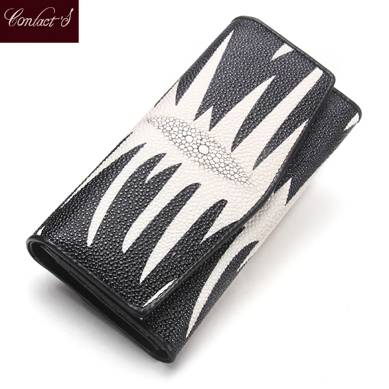 Hot! Brand Women Leather Wallets PearlFish Skin Long Wallet Ladies Leather Credit Card Red Clutch Wallet Female Phone Purses