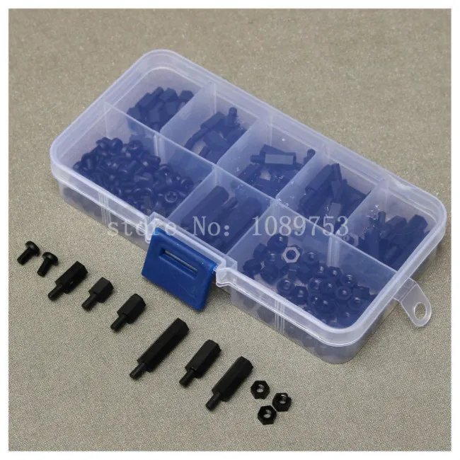 180pcs Black Nylon M3 Hex Column Male-Female Standoff Spacers Screw Nut Ki_