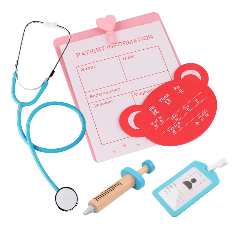  Baby Wooden toy Funny play Real Life Cosplay Doctor Dentist Medicine Box Pretend dokter speelgoed t