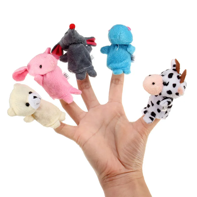 5Pcs/Set Mini Baby Plush Puppets Animal Finger Biological Play Learn