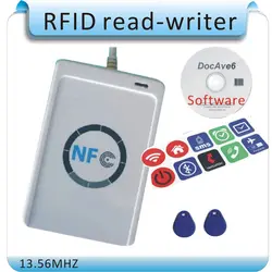 Бесплатная Доставка 10 шт. метке NFC + ACR122U 13,56 мГц меток NFC копировщик электронных ключей/IC карт и писатель + 1 SDK CD + 2 предмета UID (IC) карты
