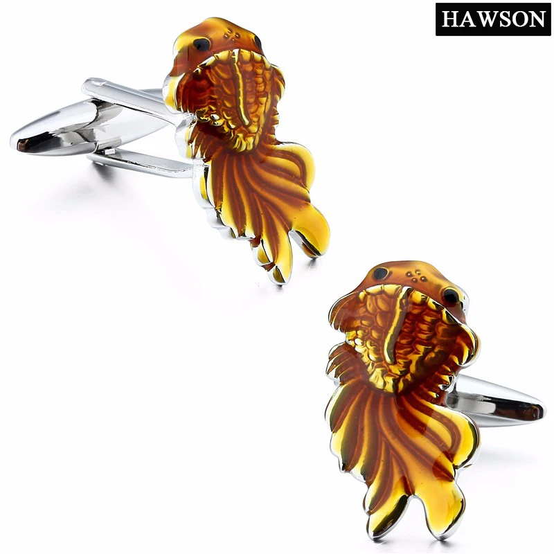 

HAWSON Goldfish Cufflinks Brass Fish Design Best Gift For Men Cuff Links Wholesale&Retail Pack with Box