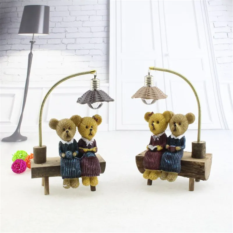 cheap 2017 Slow Life Cartoon Bears Figurine Sitting Bench Night Light Gift Creative Novelty Gifts Desktop Decoration Craft