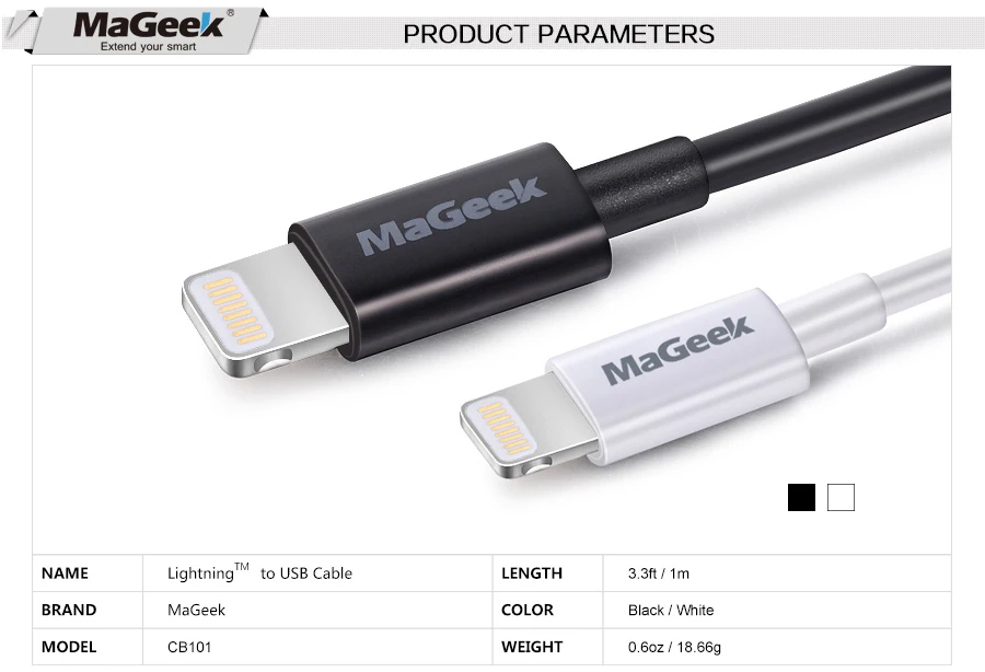 MaGeek MFi сертифицированный кабель Lightning к USB 1 м для синхронизации данных и зарядки